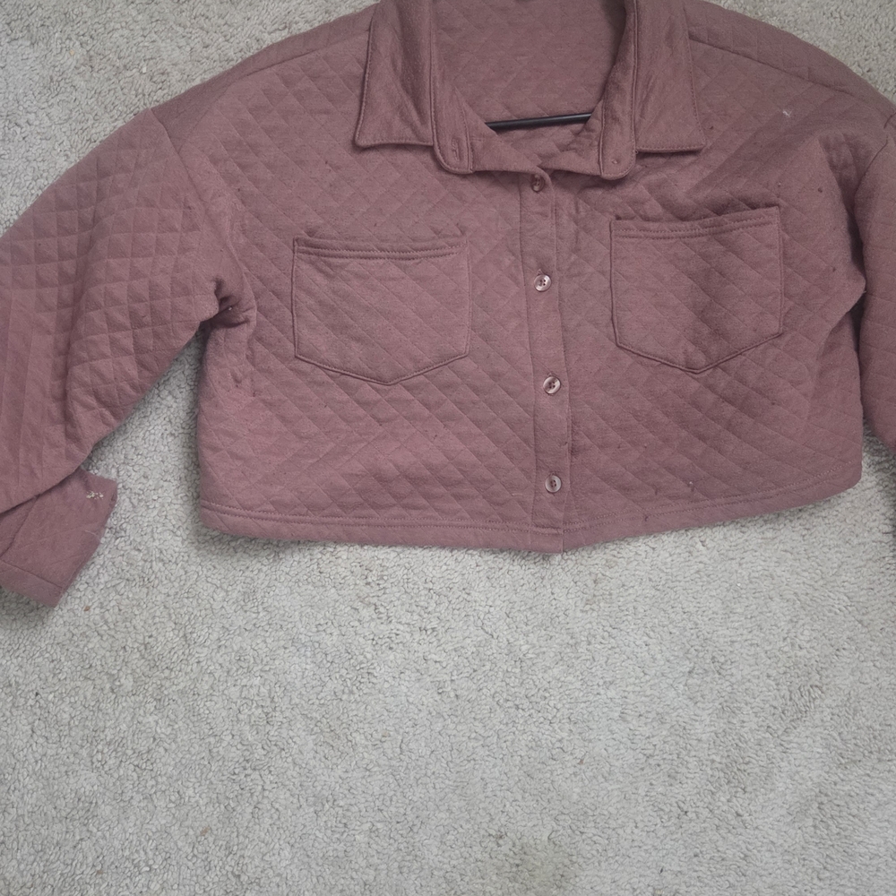 Quilted Button-Front Cropped Jacket - Mauve